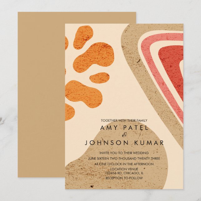 Invitation Formes de tons terreux modernes mariage orange brû (Devant / Derrière)