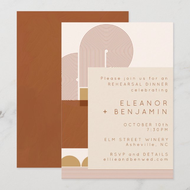 Invitation Formes et lignes modernes en terre cuite pour dîne (Devant / Derrière)