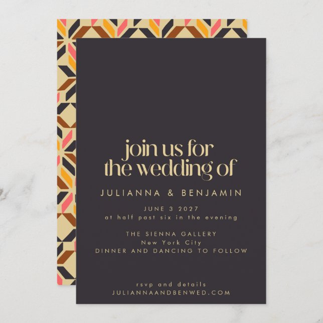 Invitation Formes géométriques modernes Noir Jaune Gras Maria (Devant / Derrière)