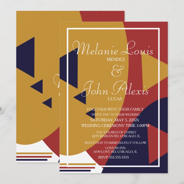 Invitation Formes Géométriques Rétro Colorées Mariage (Devant / Derrière)