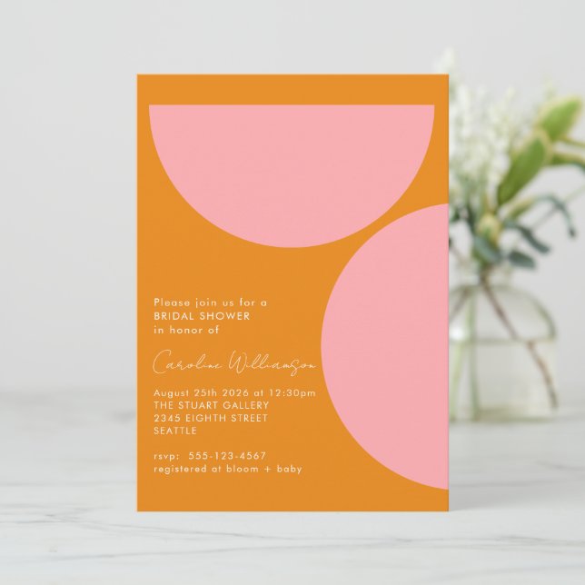 Invitation Formes géométriques simples Fête des mariées rose  (Debout devant)