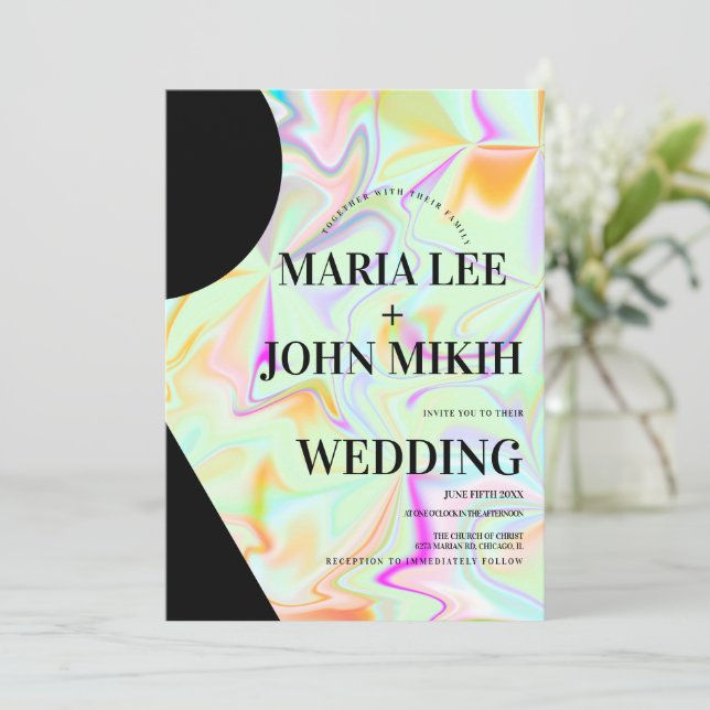 Invitation Formes holographiques Faux Parties scintillant ros (Debout devant)