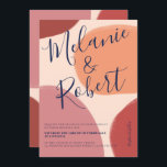 Invitation Formes neutres rétro ton de terre initiales mariag<br><div class="desc">Des tons terre neutres rétro aux formes géométriques abstraites en rouge,  orange avec une typographie élégante bleue. Tournage moderne vers les couleurs rétro traditionnelles. Parfait pour les thèmes mariages automne.</div>