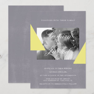 Invitation Formes simples de pierre grise jaune Photo Mariage