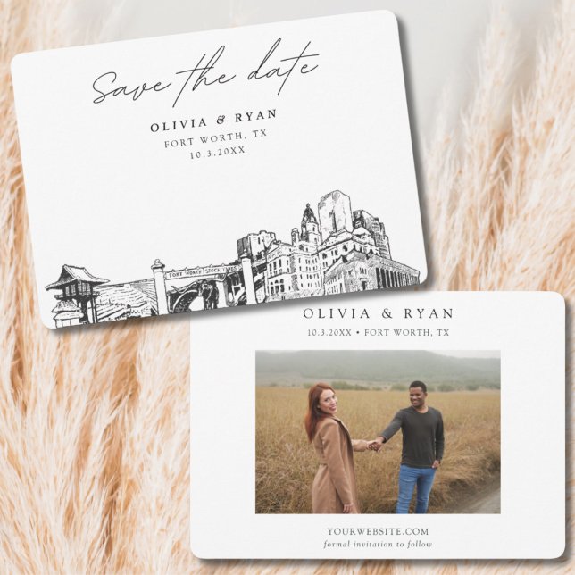 Invitation Fort Worth Mariage Skyline Enregistrer la date (Fort Worth Texas Wedding Save the Date
)