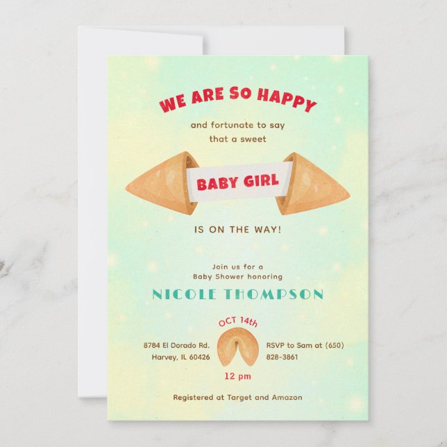 Invitation Fortune Cookie C'est bébé fille mignonne douche Sp (Devant)