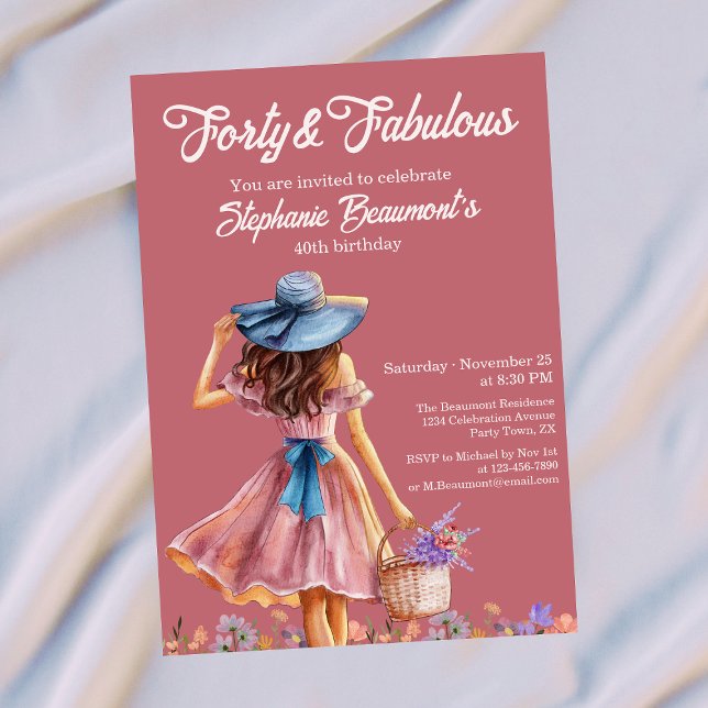 Invitation Forty and Fabulous Elegant Woman's 40th Birthday  (Créateur téléchargé)