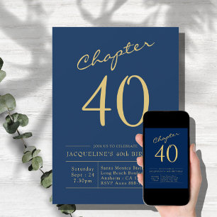 Invitation Forty Blue Gold 40e fête d'anniversaire