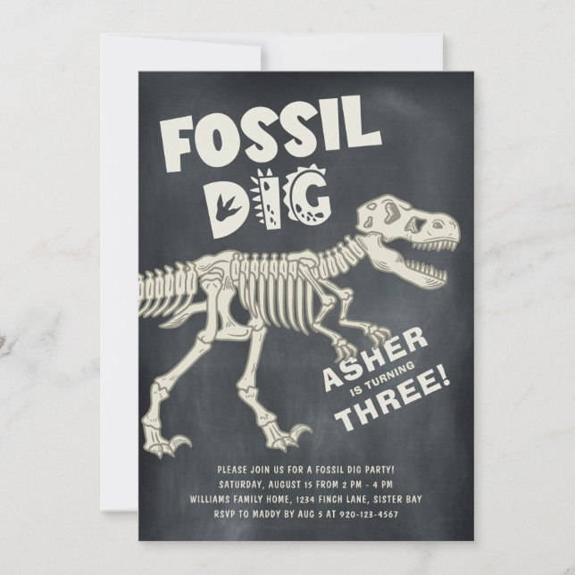 Invitation Fossil Dig Dinosaur fête d'anniversaire (Devant)