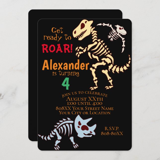 Invitation Fossiles de dinosaures cool (Devant / Derrière)