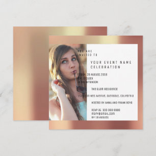 Invitation Foto de la fête nuptiale Géométrie Cuivre Rose mét