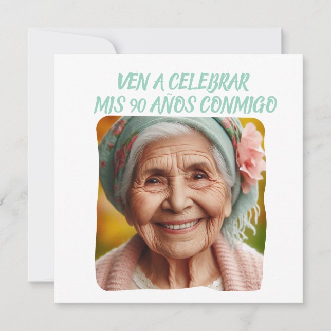 Invitation Foto Personalizada Mis 90 Años - 90 Ans Personnali (Devant)