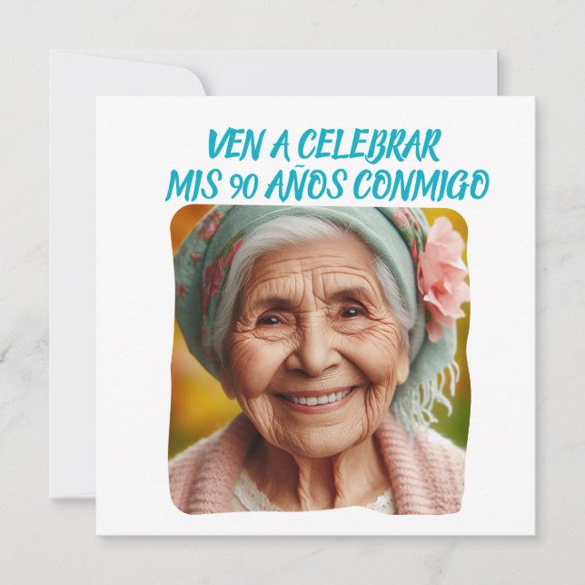 Invitation Foto Personalizada Mis 90 Años - 90 Ans Personnali (Devant)