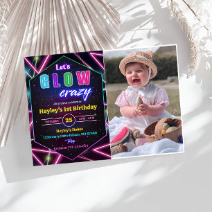 Invitation Fou Fou Neon coloré photo d'anniversaire