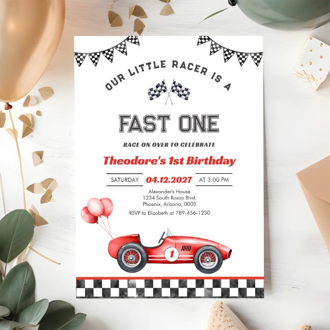 Invitation Fou Fou Voiture de Course Garçon 1er Premier Anniv (Créateur téléchargé)