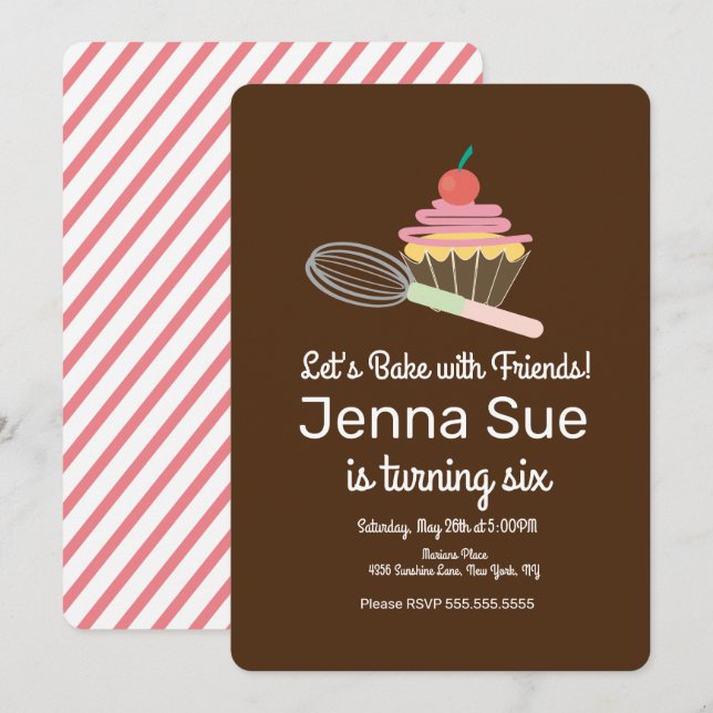 Invitation Fouet à Cupcake Ustensiles de Cuisine pour Fête d' (Devant / Derrière)