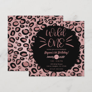 Invitation Fouet rose et noir WILD ONE Fête d'anniversaire 1 