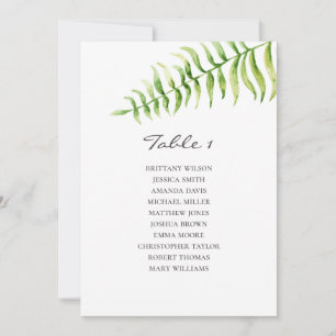 Invitation Fougère à l'aquarelle. Plan de table de mariage de