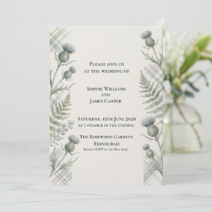 Invitation Fougère de chardon botanique grise Tartan mariage 