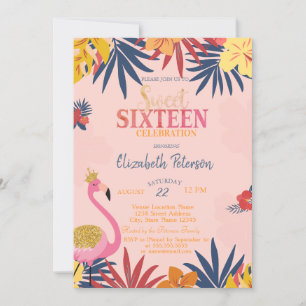 Invitation Fougères Tropicales Hibiscus Flamants Roses Sweet