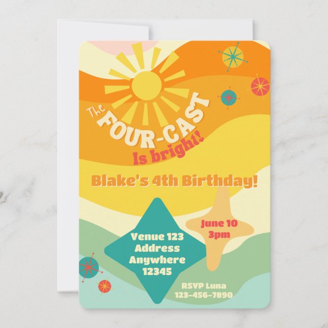 Invitation Four-Cast est brillant, Joyeux Anniversaire Soleil (Devant)