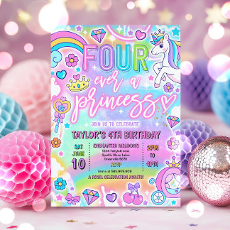 Invitation Four Ever A Princess Fairytale 4th Birthday Party