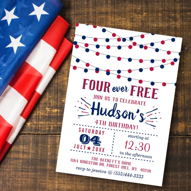 Invitation Four Ever Free ! Fête d'anniversaire du 14 juillet (Créateur téléchargé)