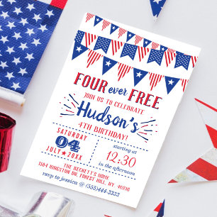Invitation Four Ever Free ! Fête d'anniversaire du 14 juillet