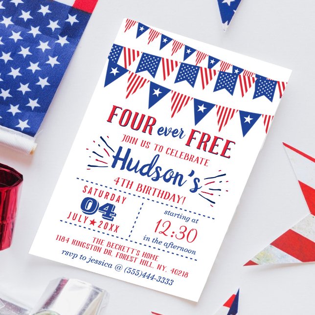Invitation Four Ever Free ! Fête d'anniversaire du 14 juillet (Créateur téléchargé)