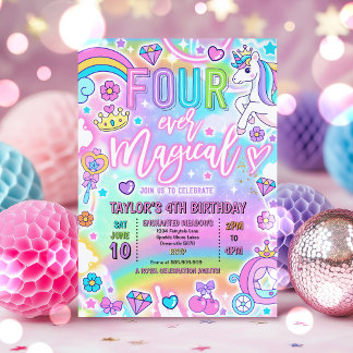 Invitation Four Ever Magical Princess Fairytale 4th Birthday