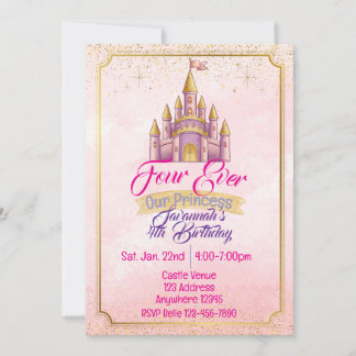 Invitation Four Ever Our Princess Purple Gold Castle Birthday