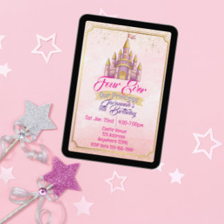 Invitation Four Ever Our Princess Purple Gold Castle Birthday