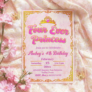 Invitation Four Ever Princess - Fille 4e anniversaire