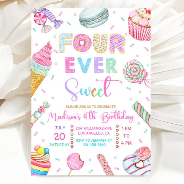 Invitation Four Ever Sweet Birthday Invitation, Candy Sweet  (Créateur téléchargé)