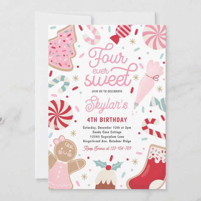 Invitation Four Ever Sweet Christmas Cookie fête d'anniversai (Devant)