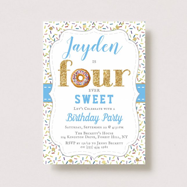 Invitation FOUR ever Sweet Donut Boys 4e anniversaire Invitat (Créateur téléchargé)