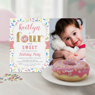 Invitation FOUR ever Sweet Donut Girls 4th Birthday Invitatio
