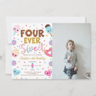 Invitation Four Ever Sweet Photo Anniversaire Donut 4ème Anni