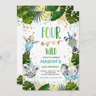 Invitation Four Ever Wild 4e anniversaire Safari Animals Part