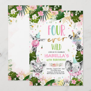 Invitation Four Ever Wild 4th Birthday Safari Animaux Party