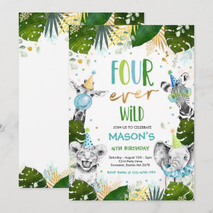 Invitation Four Ever Wild 4th Birthday Safari Animaux Party