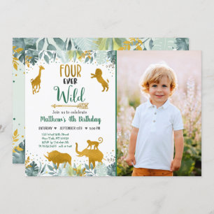 Invitation Four Ever Wild Greenery Gold Safari Anniversaire