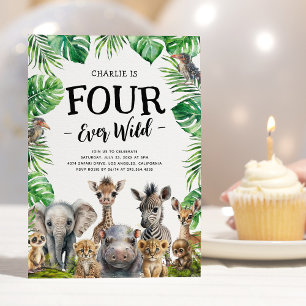 Invitation Four Ever Wild Safari 4e fête d'anniversaire