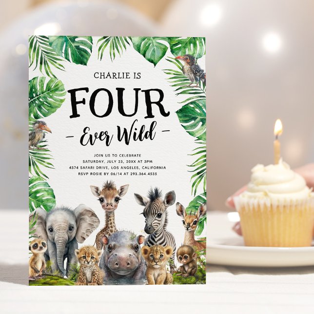 Invitation Four Ever Wild Safari 4e fête d'anniversaire (Créateur téléchargé)