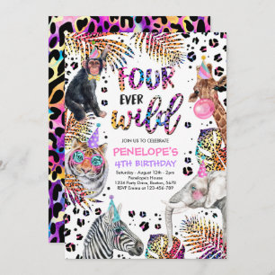 Invitation Four Ever Wild Safari Rainbow Cheetah 4e anniversa