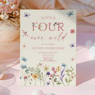 Invitation Four Ever Wild Wildflower 4th Birthday Party
