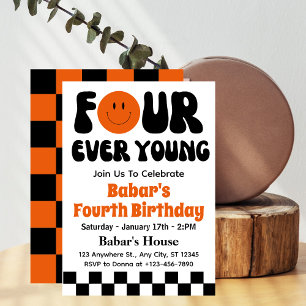 Invitation Four Ever Young Retro Boy 4e anniversaire