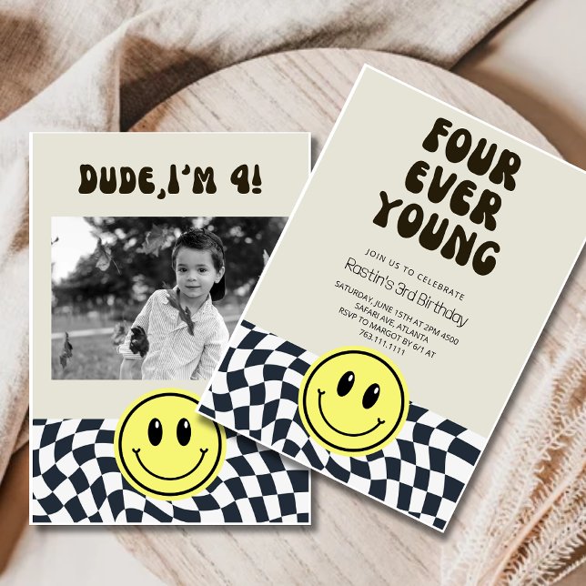 Invitation FOUR ever Young Retro Boys 4e anniversaire Invitat (Créateur téléchargé)