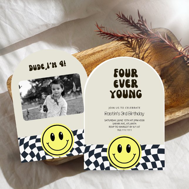 Invitation FOUR ever Young Retro Boys 4e anniversaire Invitat (Créateur téléchargé)