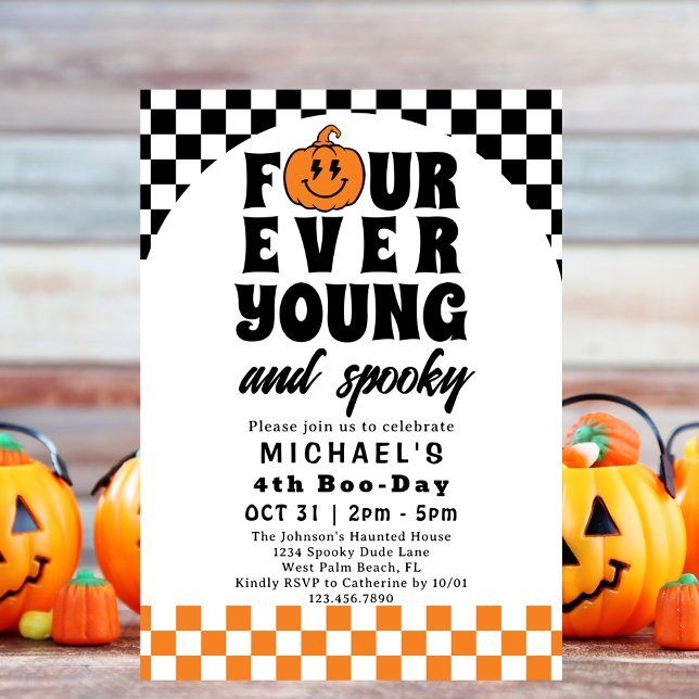 Invitation Four Ever Young Retro Halloween 4e fête d'annivers (Créateur téléchargé)